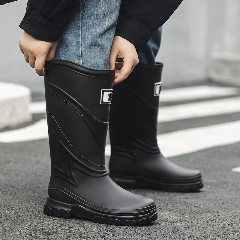 High Tube Rain Shoes Men's Non-slip Waterproof Fashion Medium Tube Rain Boots Warm Rubber Shoes Kitchen Work Long Tube Water Shoe Cover Shoes