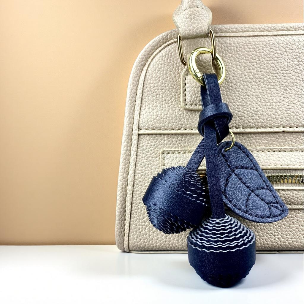 Trendy 3D Layered PU Leather Cherry Bag Charm-Handmade Fruit Pendant-Cherry Charm-Leather Pendant-Gift For Her-Birthday Gift Bag Charm