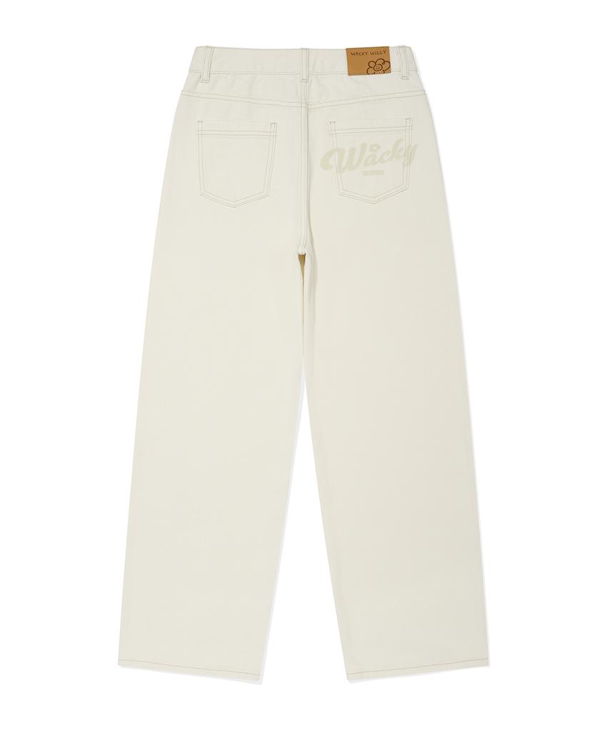 WACKY WILLY Women'S Semi-Wide Denim Pants Cream