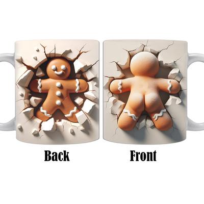 3D Пряничный человечек Пряничный пингвин Снеговик Рождественская керамическая кофейная кружка с меткой Дно