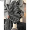 High-Waisted Fleece-Lined Gray-Black Plaid Wide-Leg Pants, Autumn/Winter 2025 Collection