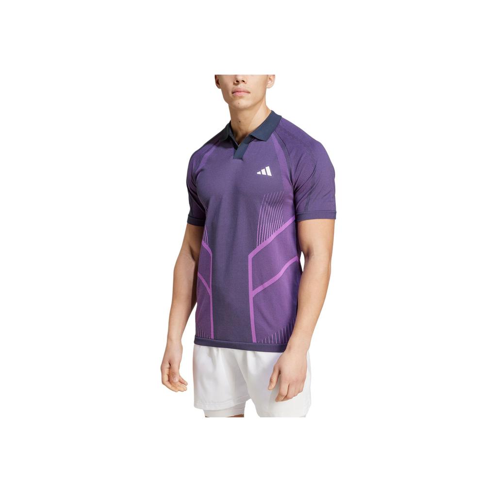 adidas Pro Бесшовный пуловер-поло Aeroready Freelift в полоску с принтом и короткими рукавами, мужские топы фиолетового цвета IM8894