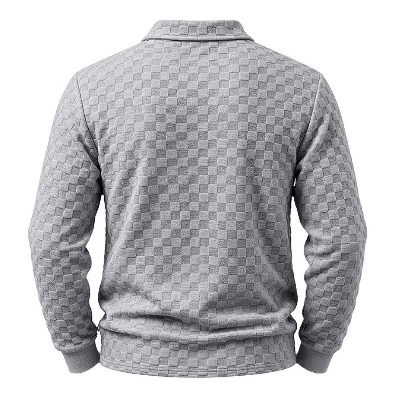 Men S Long Sleeve Polo Sweatshirt Checkered Jacquard Casual Business