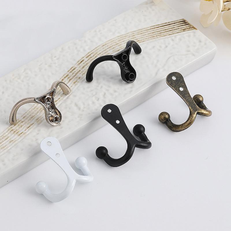 1Pc Double Head Robe Coat Hooks for Wall Door Key Bag Towel Hanger Holder Vintage Wall Mounted Storage Hook Bathroom Organizer