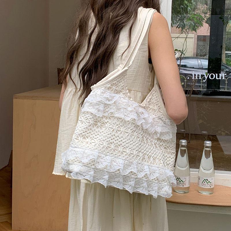 Летняя сумка-тоут из кружевной сетки для отдыха на природе, сумка через плечо на одно плечо, большая вместимость, женская сумка для поездок на работу