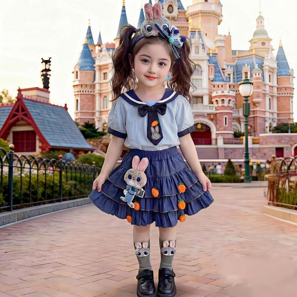 Judy Hopps Police Officer Kids' Cosplay Outfit - Summer Dress Set with Skirt