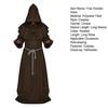 Friar Medieval Hooded Robe Monk Renaissance Priest Costume Halloween Wizard Sorcerer Cosplay Cloak for Adults