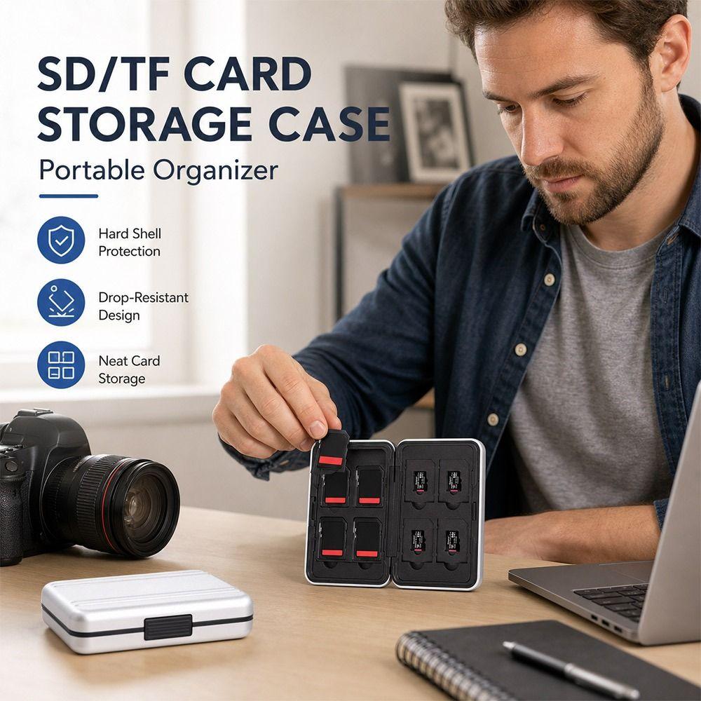 Black Silver SD Cards Storage Box Dual Layer Portable TF Card Case Data Storage