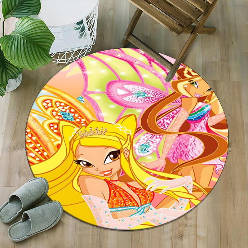 1pc Winx Club Carpet, Round Rug, Comfortable, Suitable for Entryways, Living Rooms, Office, And Bedrooms, Christmas Decoration