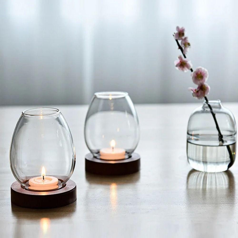 Hollow Candle Holder Transparent Candle Cup Cover Retro Glass Candlesticks Dining Table Decoration