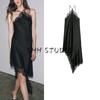 Summer New Product Women's Clothes Hanging Collar Asymmetric Hem Lace Silk Satin Texture Dress 5919201