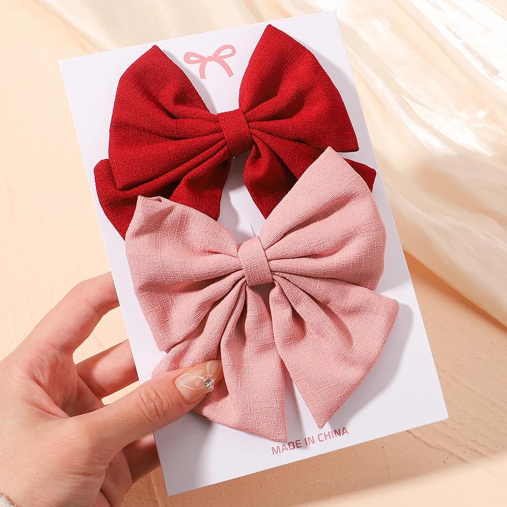 2 шт./набор Женские Милые Заколки для Волос с Принтом и Бантами, Заколки-Невидимки, Ленточные Заколки-Автоматы, Зажимы-Клювики, Головные Уборы, Женские Летние Аксессуары для Волос