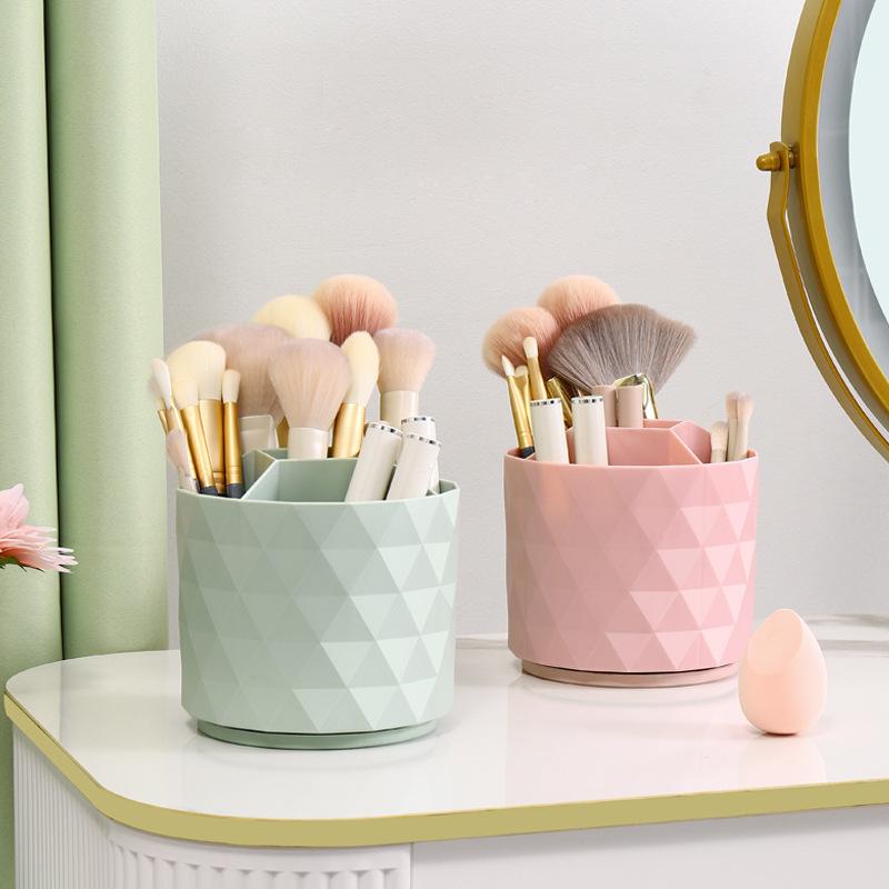 360° Rotating Brush Barrel Makeup Brush Storage Box Portable Desktop Cosmetic Organizer Lipstick Brushes Holder Pen Holder
