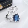 Luxury High Carbon Diamond Ice Flower Cut Proposal Ring Female Square Dark Blue Zircon Party Birthday Jewelry Gift