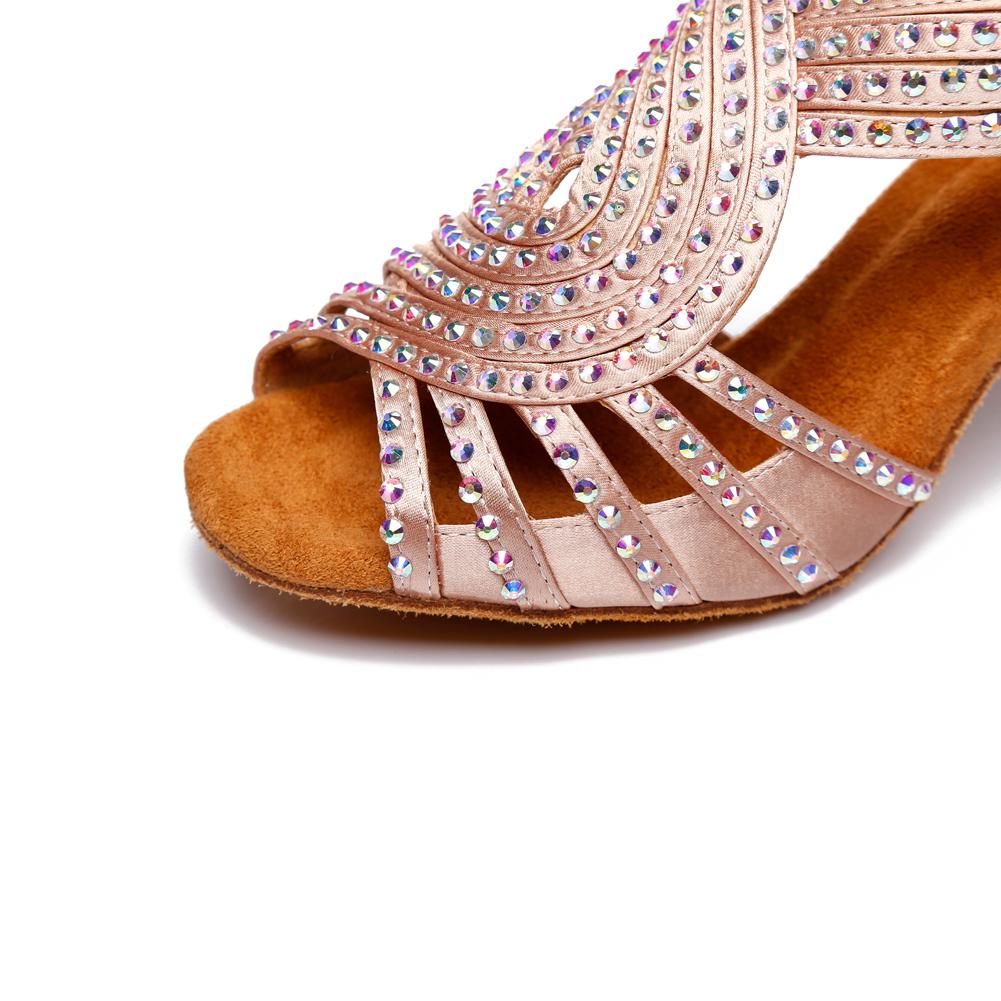 Атласные туфли для латиноамериканских танцев для женщин, взрослые, сексуальные туфли на высоком каблуке, со стразами, туфли для бальных танцев, танго, сальса, каблук 7,5 см