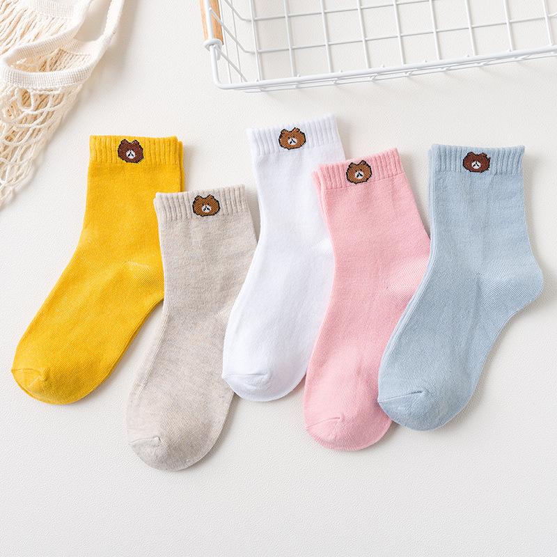 5Pairs Women Cotton Socks Cute Print Princess Two-dimensional Fashion Socks Striped Plaid Ladies Spring Summer Socks