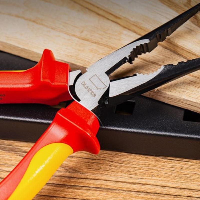 Изолированные плоскогубцы с длинными иглами, 200 мм, 1000 В, для электромобилей, твердость губок от HRC58 до 62, двухцветная противоскользящая ручка