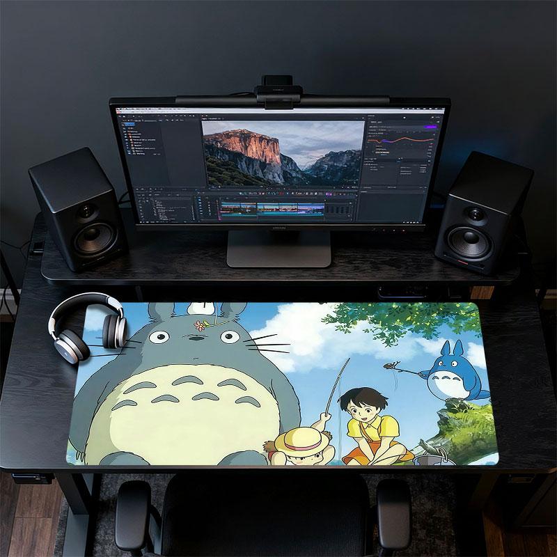 Totoro Cartoon Mouse Pad, Large Gaming Desk Mat, Non-slip XXL Mousepad for Laptop & Tablet, Mini PC Playmat with Stitched Edges