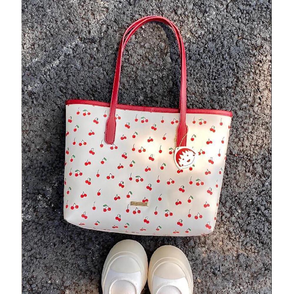 Cherry Print Tote Bag Purse Women New Harajuku Aesthetic Large Capacity Handbag Female Retro Sweet Y2k Shoulder Bags Wallets