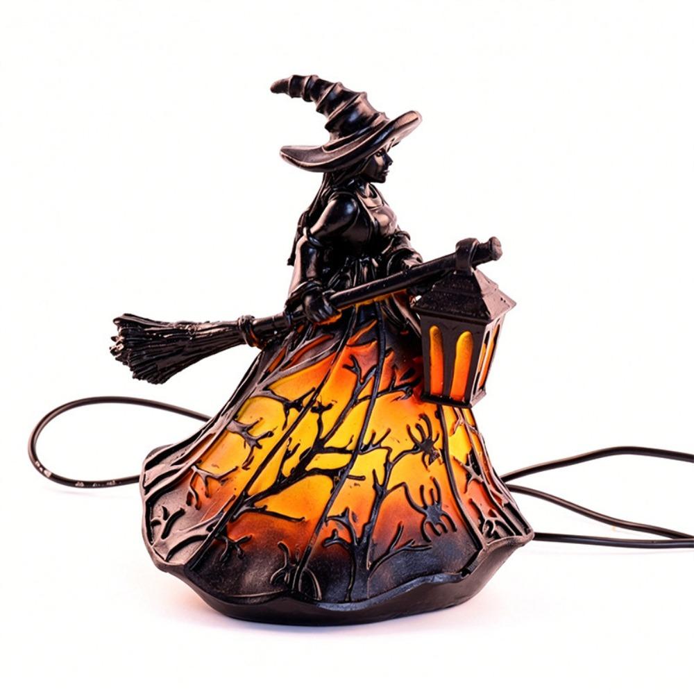 Scary Broomstick Witch Statues 16cm Resin Night Light Holiday Decorative Lamp Halloween Party
