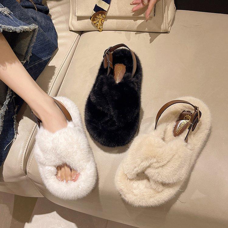Fashion Women's Fur Slippers for Outdoor Wear In Summer and Autumn, New Style, Comfortable Thick-soled Cotton Slippers for Home