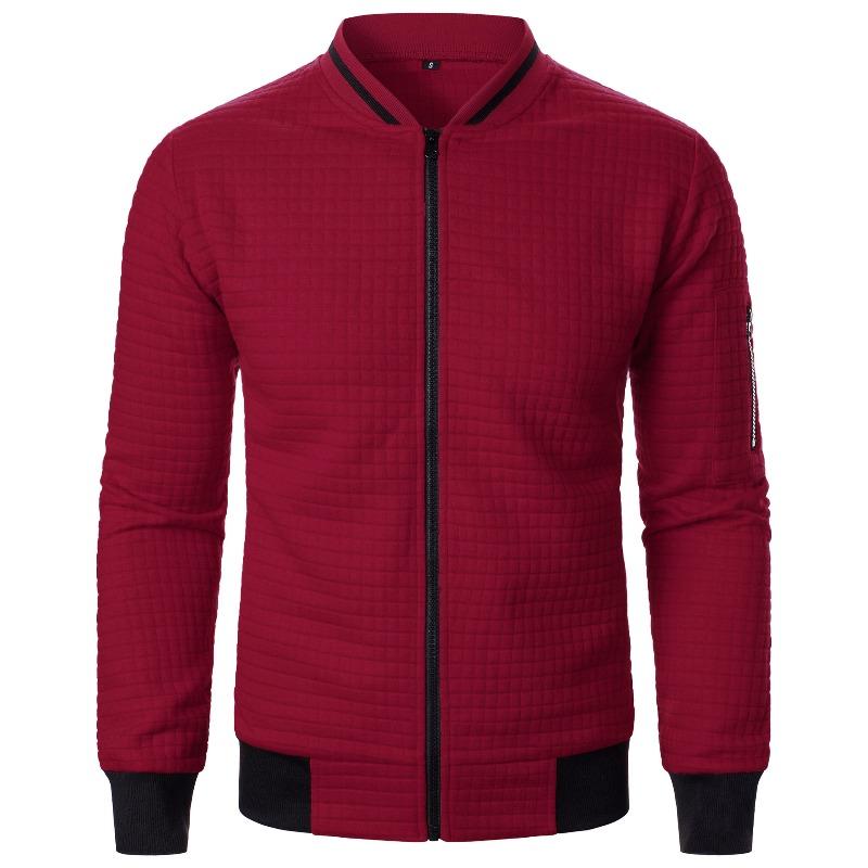 New men's plaid solid color cardigan sweater men's zipper stand-up neck sweater jacket
