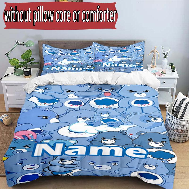 3pcs Duvet Cover Set (1*Duvet Cover + 2*Pillowcase, Without Core), Custom Name Care Bears Pattern Bedding Set, Home Bedroom Decor Gift