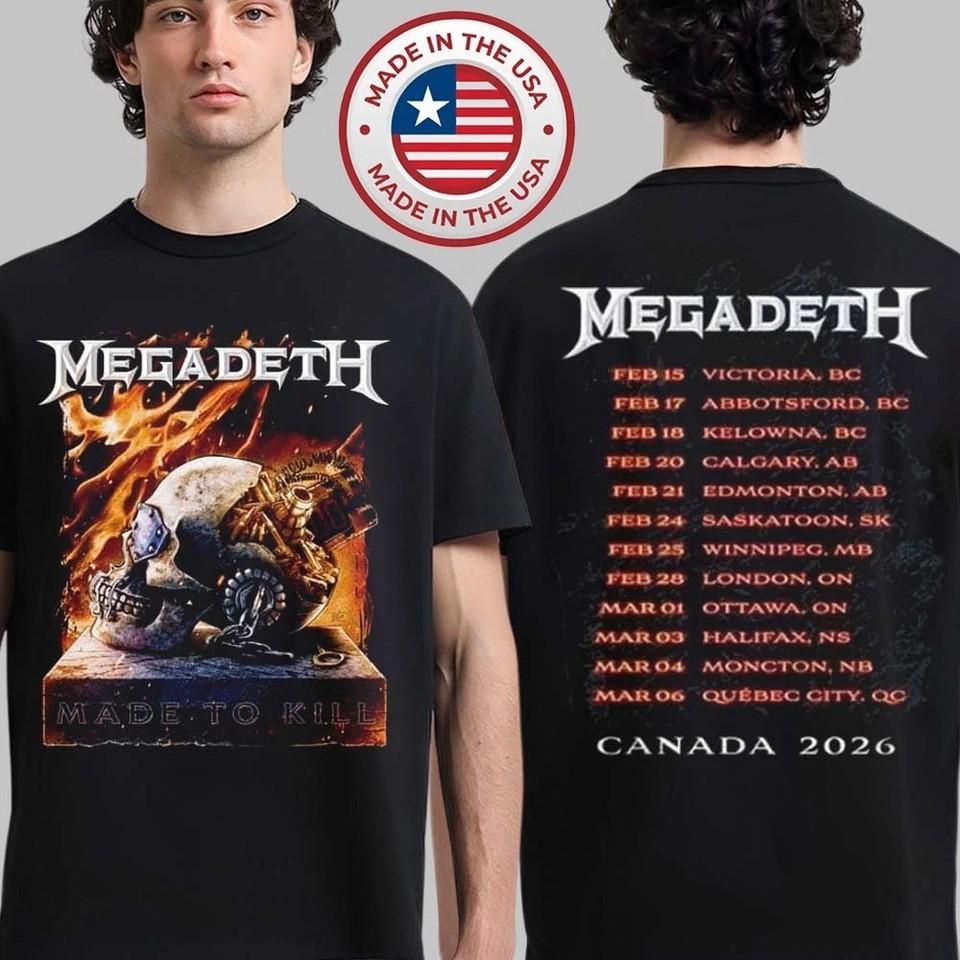 Megadeth Канада 2026 Тур Мерч Сделано, чтобы убивать Унисекс Футболка