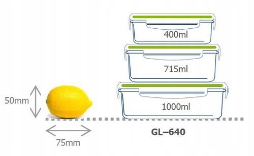 Set Of 3 Glass Containers Glasslock Gl-640 1 Pc