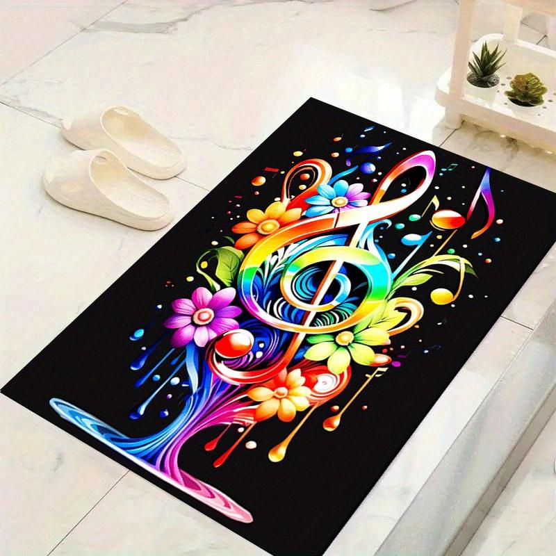 1pc Flowers and musical notes Print, Design Indoor Area Rug, Soft, Anti-Slip, and Durable Gaming Room Decor for Bedroom, Living Room, and Ex