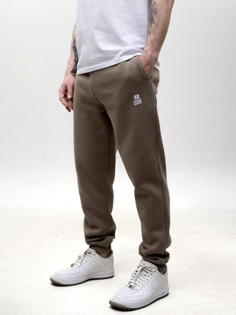 Men's Light Brown Sweatpants GOOD LUCK Print Logo M