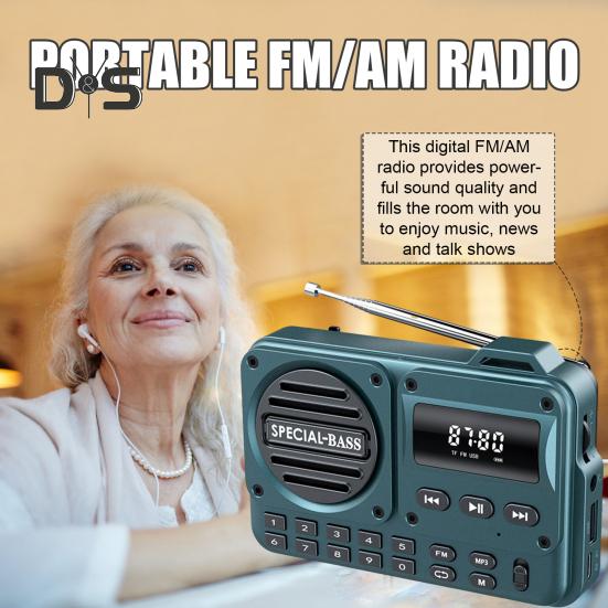 Portable Radio Bluetooth-compatible Speaker Digital Display Battery Operated AM/FM Radio Handheld Wireless Speaker