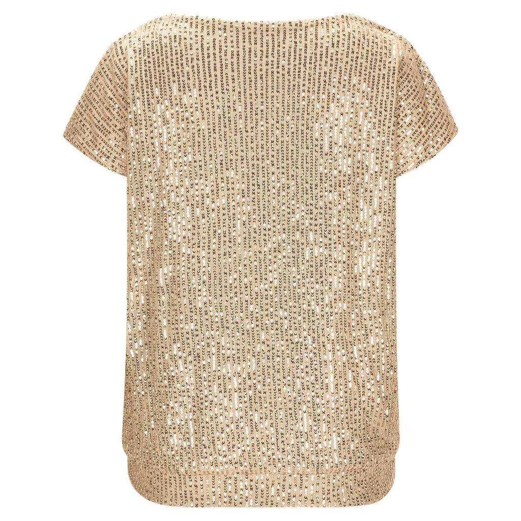 Short Sleeve Sequin Tops For Women V-Neck Sparkly Tank Tops Dressy Glitter Top Blouses