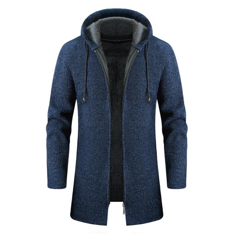 Men Sweater Jacket Fashion Winter Coat Fleece Hoodies High Quality Luxury Checkered Hooded Knit Cardigan Male Outer Wear