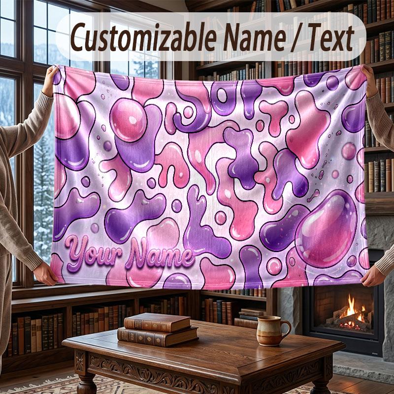Abstract Geometric Theme Throw Blanket Custom Name Text Personalized Blanket Soft Cozy Blanket for Home Sofa Bed