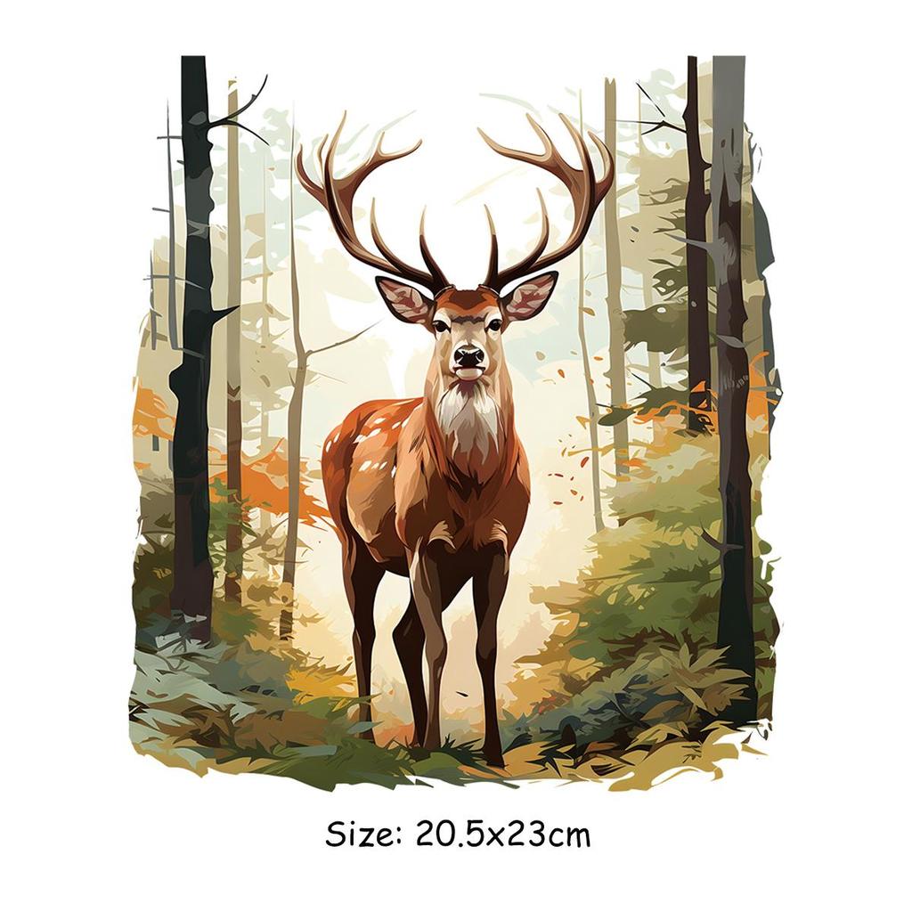 1/2pcs, Deer In The Forest Heat Transfer Patch, Animal Deer Fir Tree Painting Vinyl Iron On Decal, For Bags Pajamas Skirts