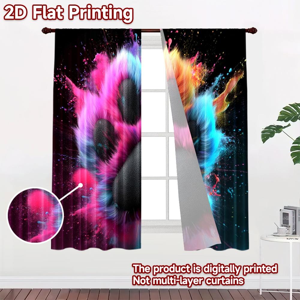 2D flat printing 2pcs Curtain Party Window Curtains Colorful Furry Pawprint Digital Printed Polyester Drapes Festive Holiday