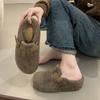 2025 New Belt Buckle Thick-soled Imitation Lamb Wool Cotton Slippers Outer Wear Bag Head Fluff Half-drag Warm Women's Shoes Slippers