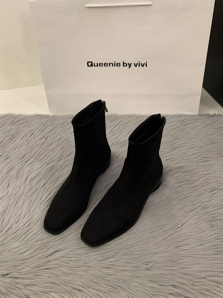 Coarse Heel Suede Korean Small Ankle Boots Women's Shoes 2025 New Autumn and Winter Versatile Fashion Thin Boots Foreign Style Short Boots