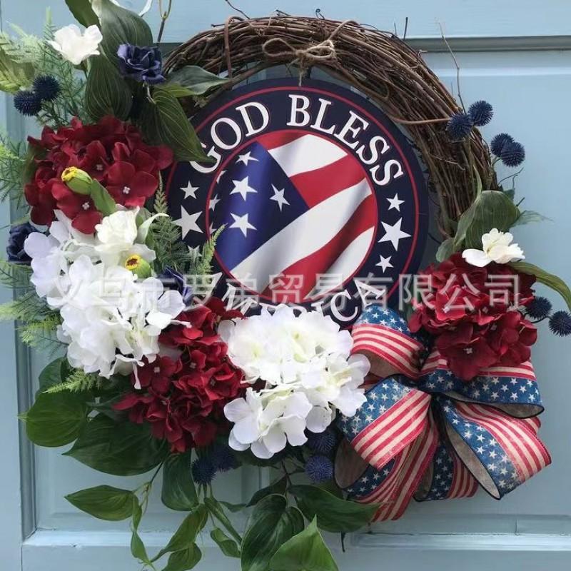 4th Of July Wreath Door Hanging Decoration With USA Flag Patriotic Party Home Outdoor Festive Display