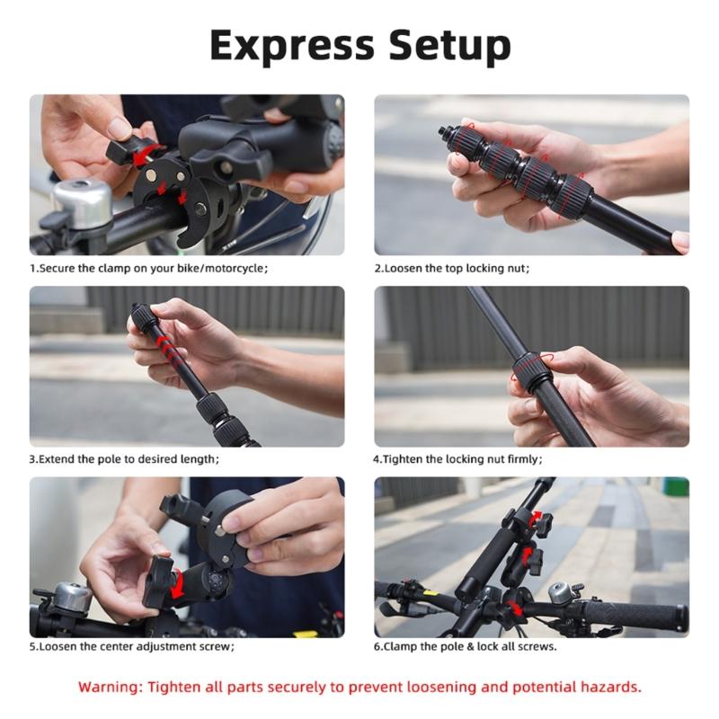 Camera Clamp With 360 Adjustable Arm And Double Ball Head Mount For Motorcycle Biking Action Camera Accessories
