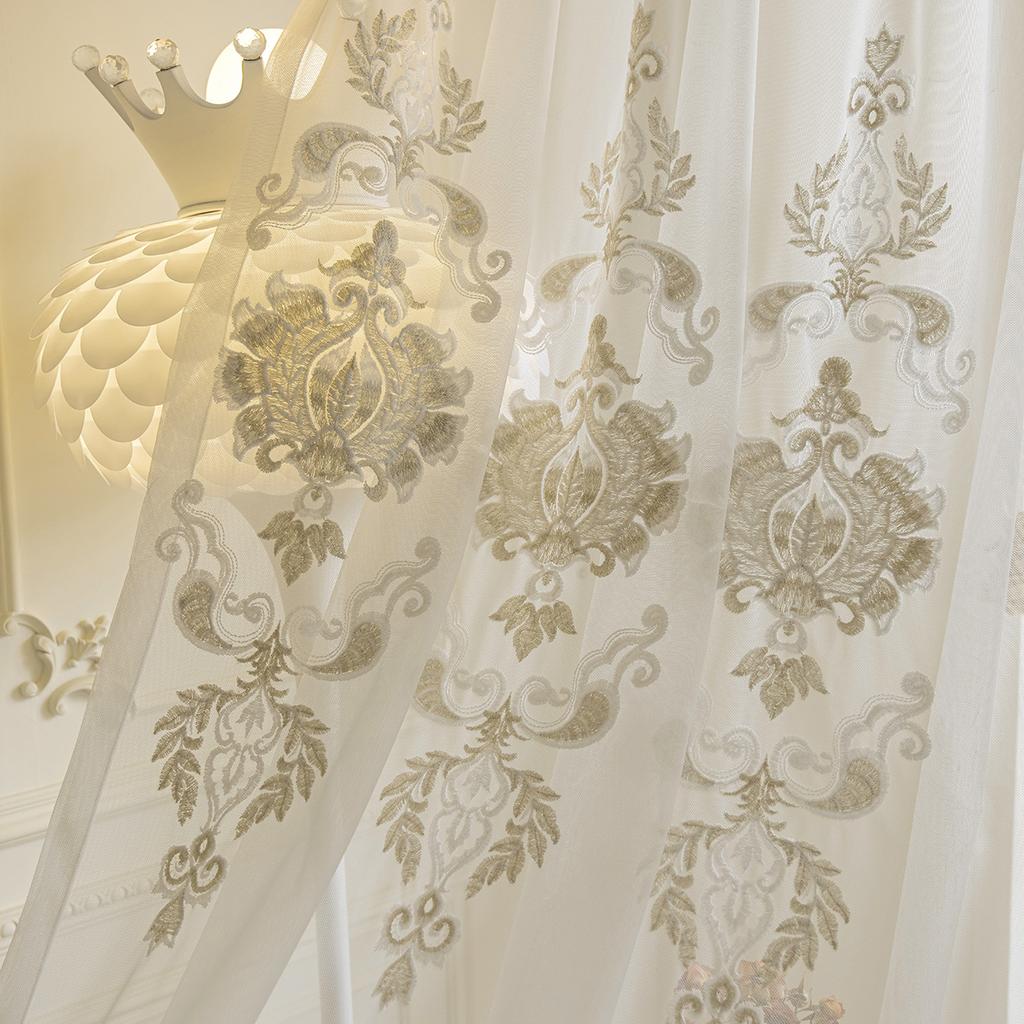 Европейская вышивка Прозрачная занавеска Оконный экран Вышивка Ретро Балкон Гостиная Спальня Эркер Шторы