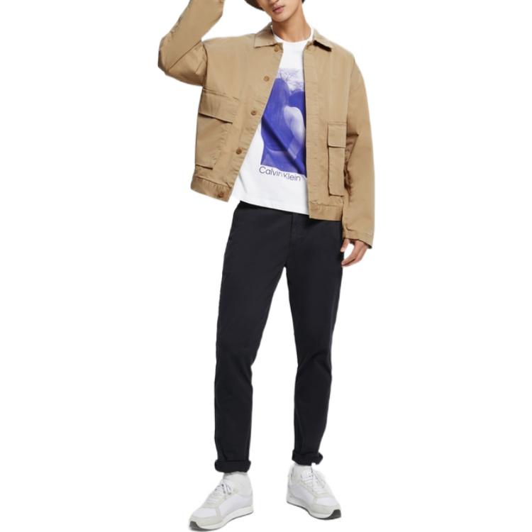 Calvin Klein Однобортный однобортный пиджак с длинными рукавами, однотонный цвет с лацканами, куртки унисекс, цвет хаки 40JM513-PF2