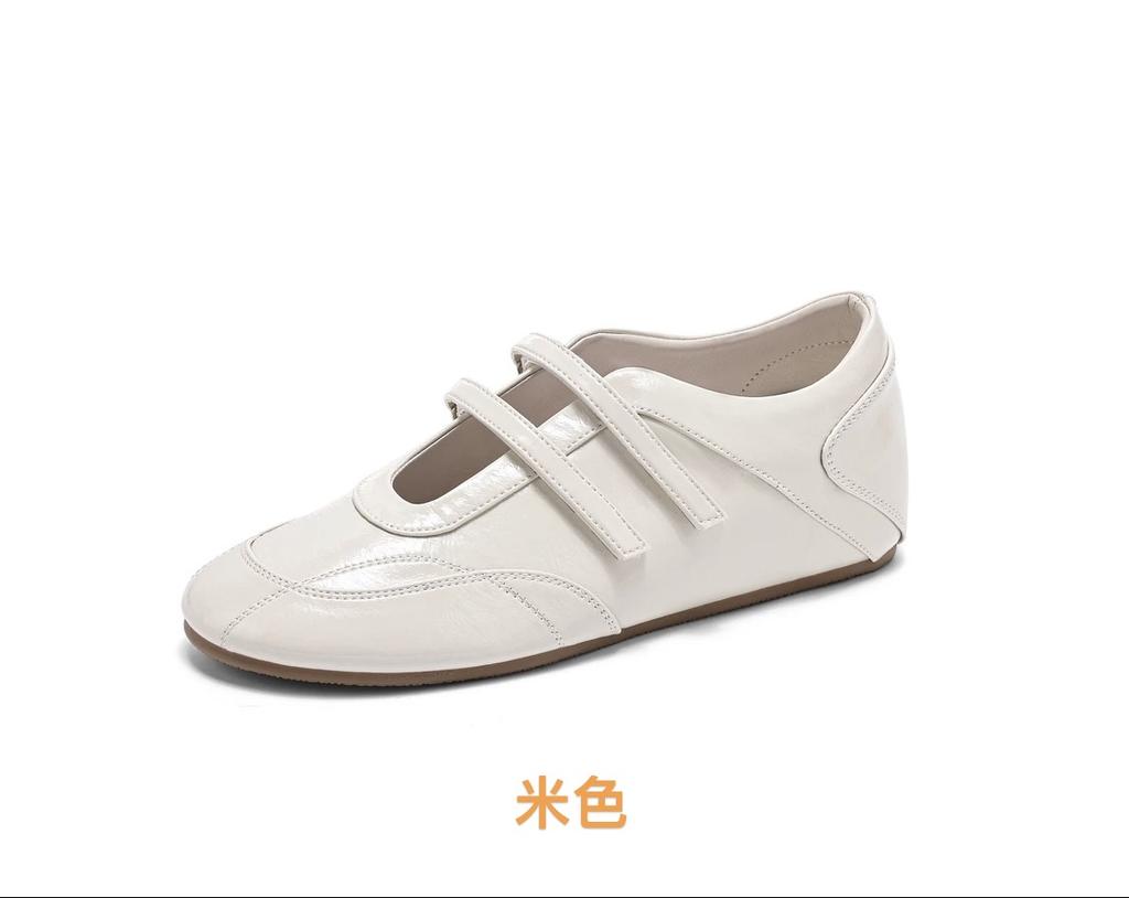 Fashion 2025 NEW Leather Version Magic Tape Slip-On Sports Flat Ballet Shoes Women Fashionable Genuine Leather Single Shoe