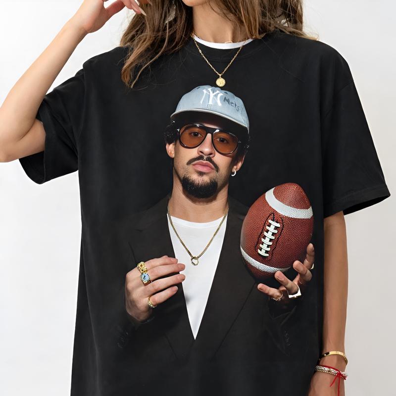 Bad Bunny x Super Bowl Графическая футболка унисекс 100% хлопок 2026 Лето Новая с круглым вырезом Унисекс Y2k ретро Футболка с коротким рукавом Подарок фанату