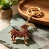 Daily Use Keychain Goat with Sparkling Rhinestone, Golden Plated Sheep Alloy Bling Keyring, Animal Pendant for Backpack Handbag Charm Key Ring