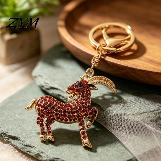 Daily Use Keychain Goat with Sparkling Rhinestone, Golden Plated Sheep Alloy Bling Keyring, Animal Pendant for Backpack Handbag Charm Key Ring