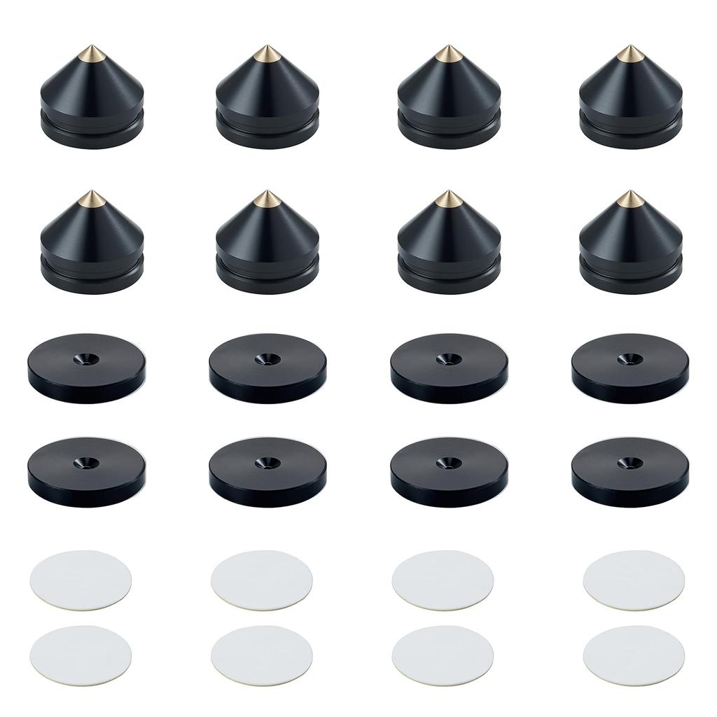 Pailvens Insulator Speaker 8 Speaker Metal Spike Stand with 16 Improves Audio Sound Quality and Black Pieces, Stand, Double-Sided Tapes,