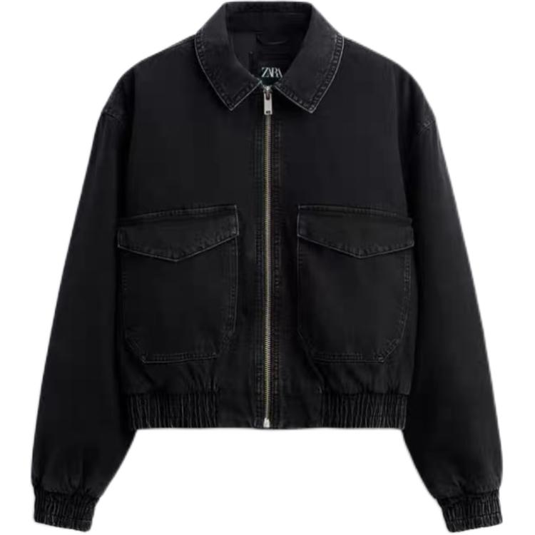 Zara Минималистичная удобная универсальная повседневная джинсовая куртка с длинным рукавом с лацканами, мужские куртки черного цвета 1538413-800