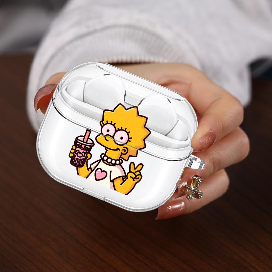 Case For Samsung Galaxy Buds 2 4 Pro 2Pro 3Pro Live 3 FE 4Pro Clear Earphone Cases Cover With Hook Simpsons Cartoon